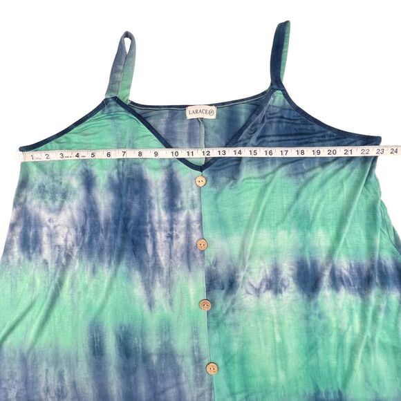 Larace Cami 5X Green Blue Button Front Tank Abstract Multicolor Tie Die Top - Picture 3 of 9